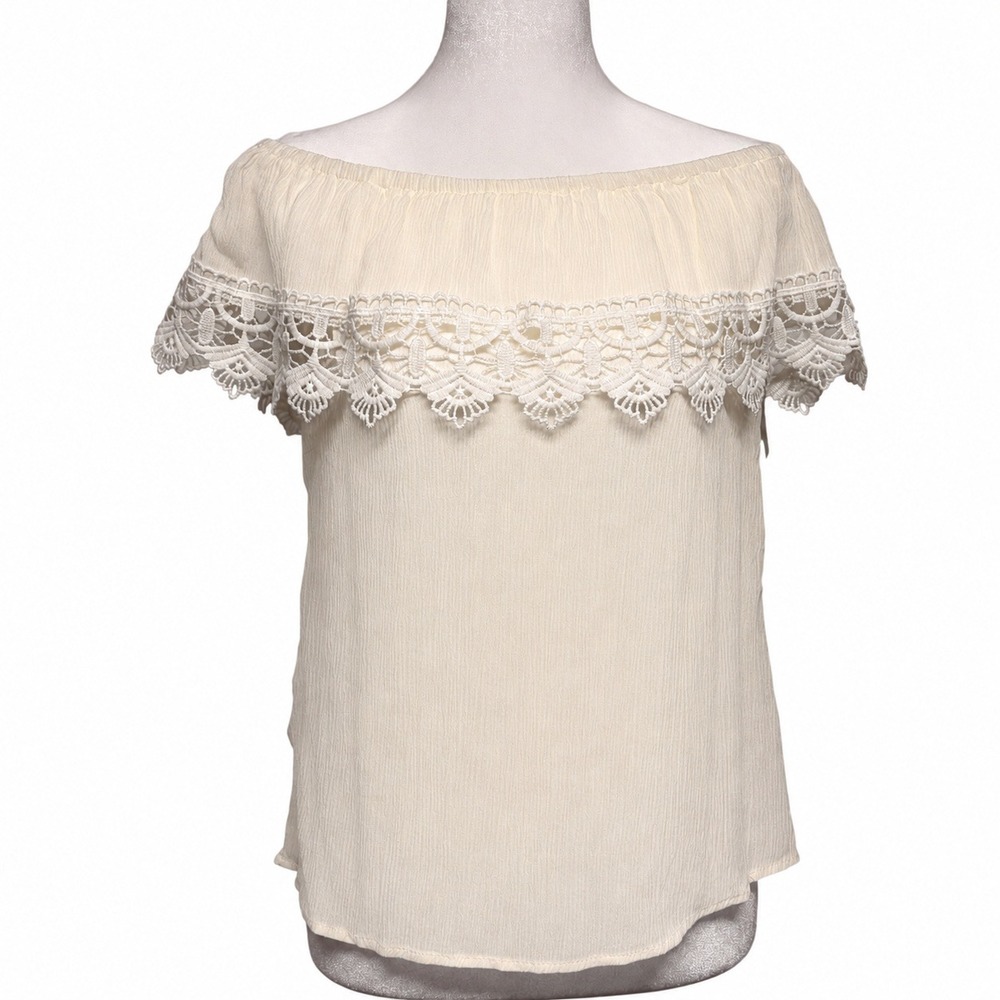 Off-Shoulder Crochet Lace Top Ivory Sz S Country Concert Boho Fairy Cottagecore